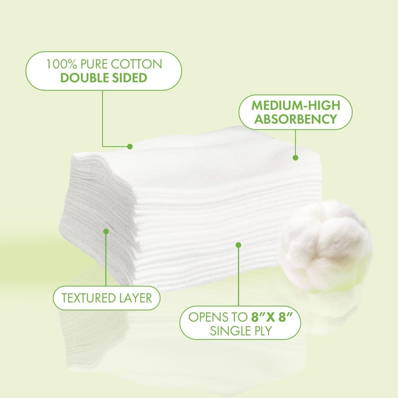 Intrinsics Large Cotton Squares - 200 Count, 4x4” 8-Ply Hypoallergenic Cotton Pads for Makeup Removal and Skincare - Image 2